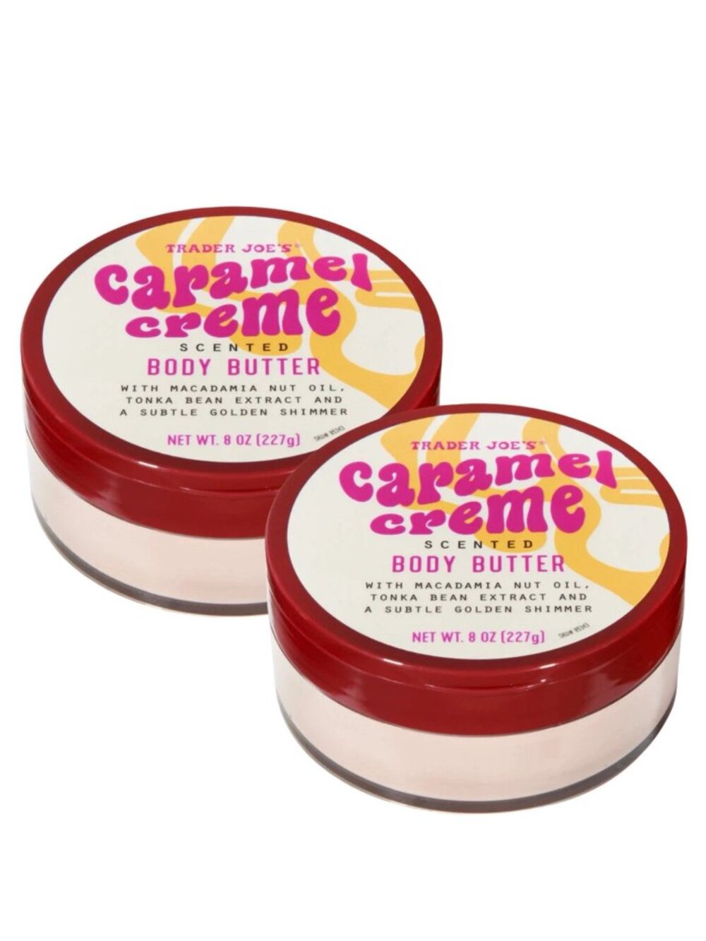 2 X Trader Joe's Caramel Creme Body Butter 8 oz Golden Shimmer